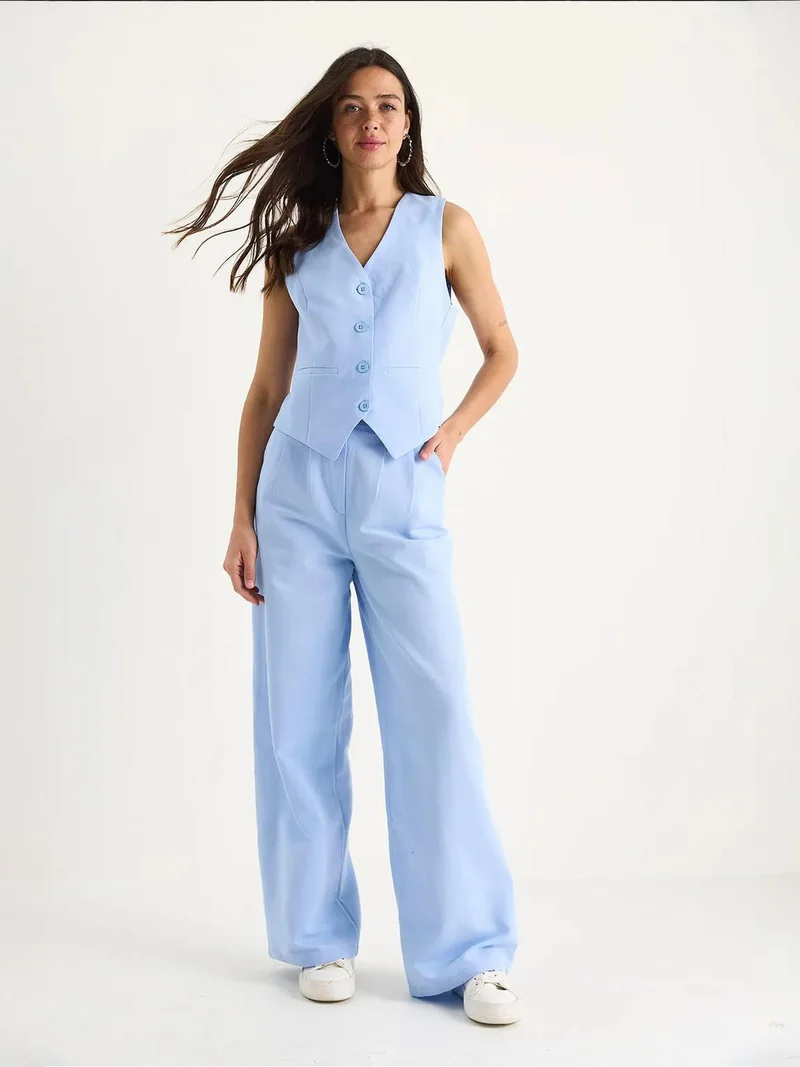 Bianco Lucci Multicolor LUCCI V-neck Vest and Wide Leg Pants Two-Piece Coord Set for Women | Best Price UAE