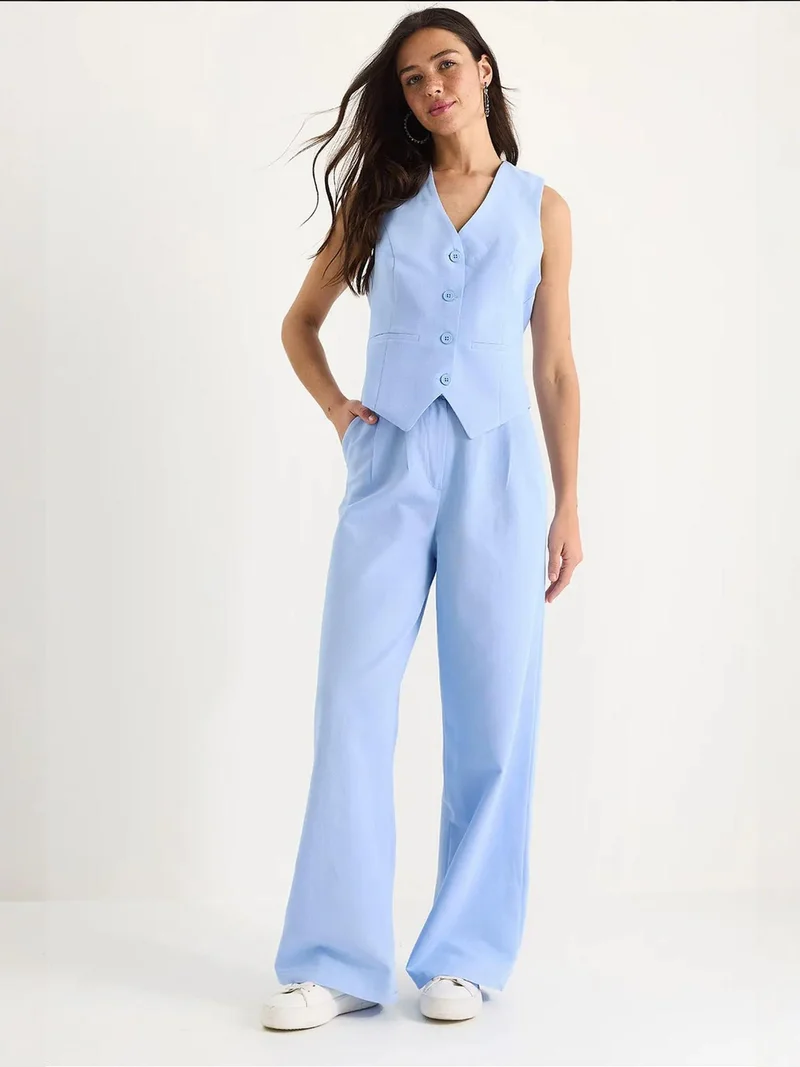 Bianco Lucci LUCCI V-neck Vest and Wide Leg Pants Two-Piece Coord Set