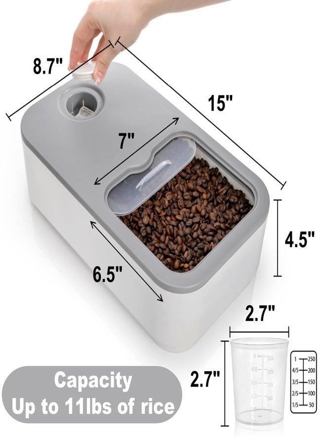 ELFULLY Rice Storage Container, 11 Lbs Plastic Airtight Rice Dispenser with Measuring Cup, Dry Food Storage Bucket Box with Lid, Flour Bin Pet Food Container, Kitchen Organizer for Grain Cereal, White - Image 2