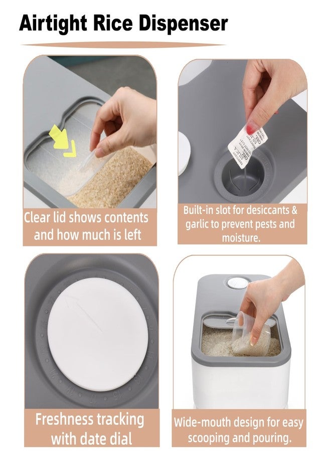 ELFULLY Rice Storage Container, 11 Lbs Plastic Airtight Rice Dispenser with Measuring Cup, Dry Food Storage Bucket Box with Lid, Flour Bin Pet Food Container, Kitchen Organizer for Grain Cereal, White - Image 3