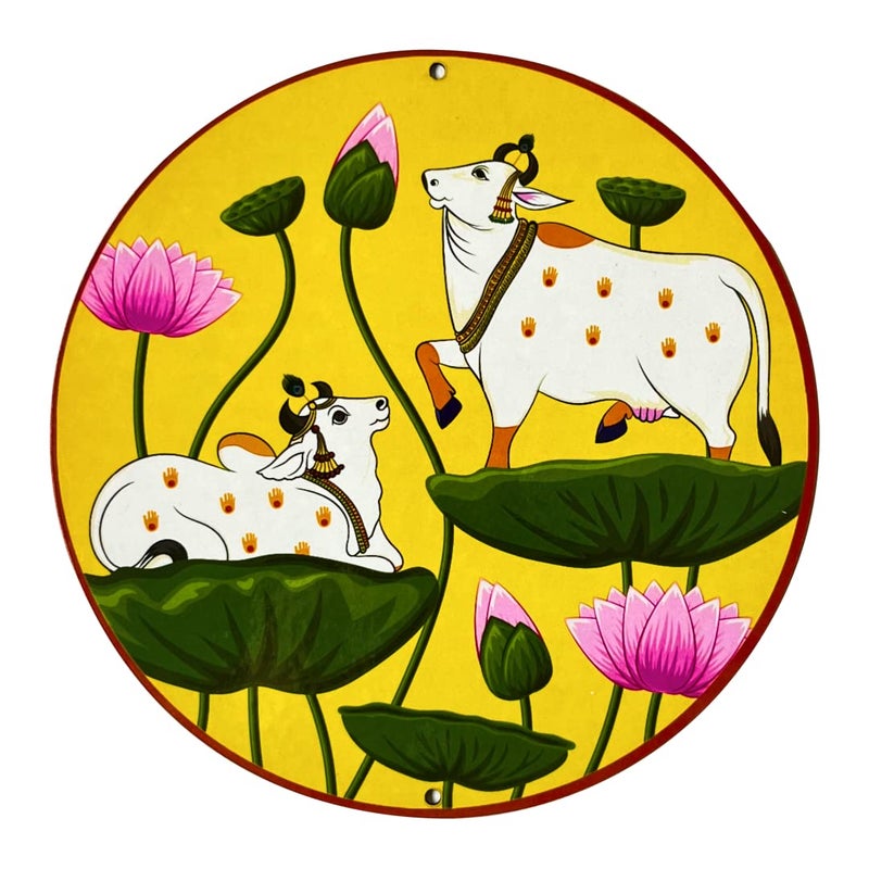 Craft Shop India Craft Shop India Both Side Face Pair of Pichwai Cow with Lotus MDF 6 INCH for Diwali Dussehra Room Decor Festival Gift for DIY CraftYellow Set Of 6  - Image 3