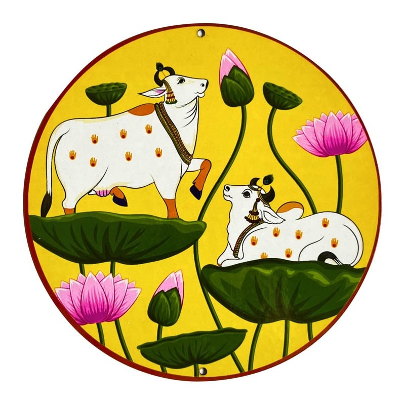 Craft Shop India Craft Shop India Both Side Face Pair of Pichwai Cow with Lotus MDF 6 INCH for Diwali Dussehra Room Decor Festival Gift for DIY CraftYellow Set Of 6  - Image 2