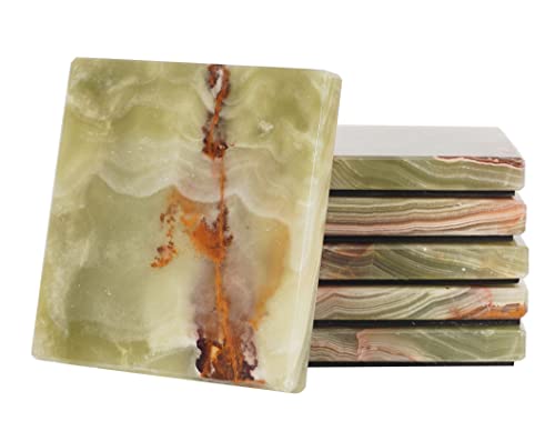 Radicaln Marble Coasters Square 3.5" Inches Green Onyx Handmade Modern Coasters for Drink, Stylish Drink Coaster for Dining Table Set for 6 - Image 1