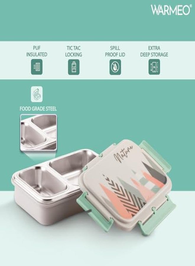 WARMEO Brunch Insulated Lunch Box with Two Compartment BPA Free, Food Grade Ideal for School, Picnic, Office & Outdoor - 600ml Grey, Stainless Steel - Image 3