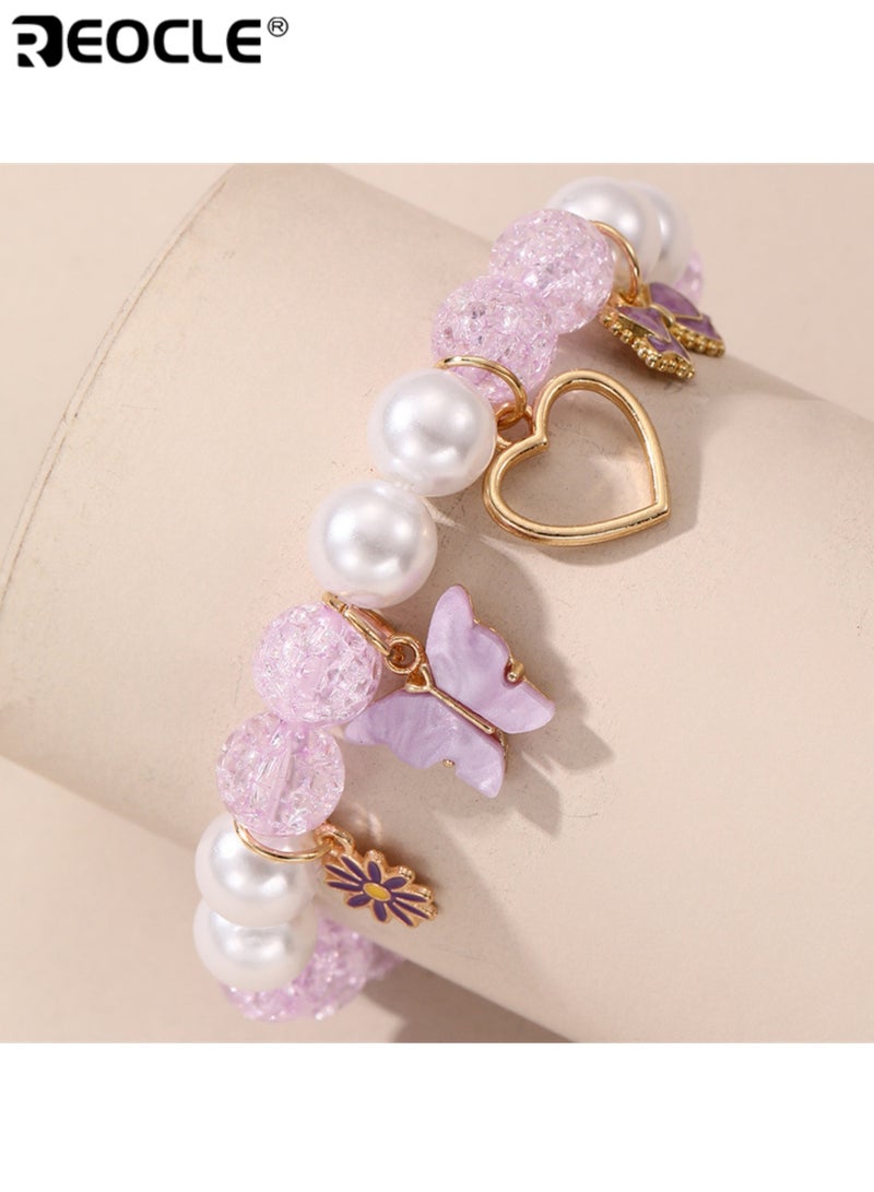 ريوكل سوار للأطفال مزين بخرز مزخرف على شكل فراشة وزهرة وقلب بتصميم مرح ومتنوع مناسب للارتداء اليومي - Image 3