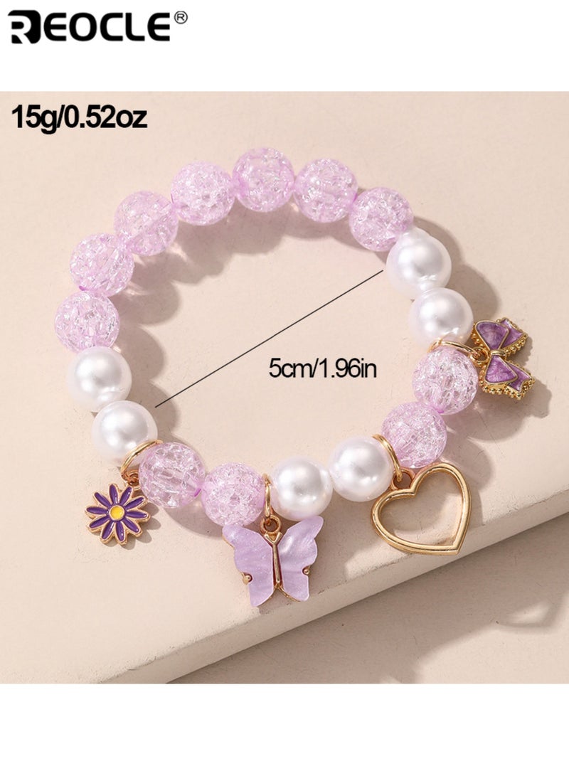 ريوكل سوار للأطفال مزين بخرز مزخرف على شكل فراشة وزهرة وقلب بتصميم مرح ومتنوع مناسب للارتداء اليومي - Image 5