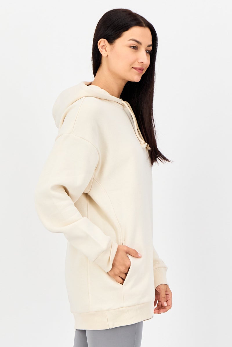Adidas Women Sportswear Fit Long Sleeve Outdoor Hoodie, Beige - Image 2