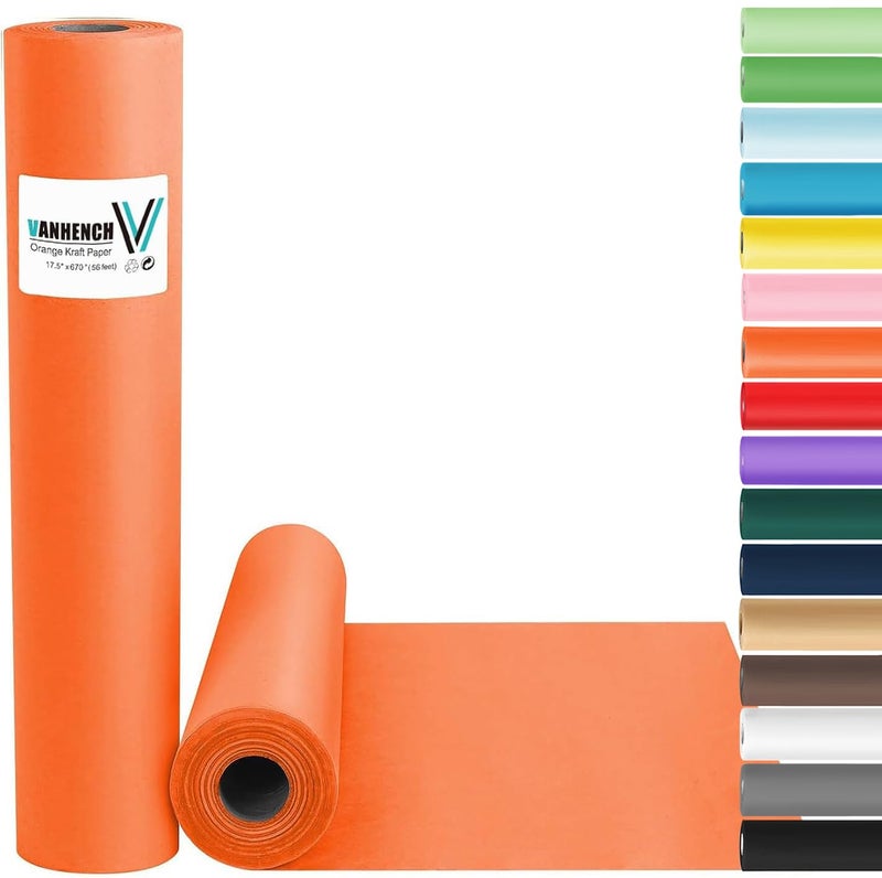 Vanhench Orange Wrapping Paper Roll 175963 8014FT Orange Kraft Paper RollSolid Color Art Kraft Craft Paper Roll for Gift Wrapping Birthday Bouquet Flower Poster Bulletin Board Paper