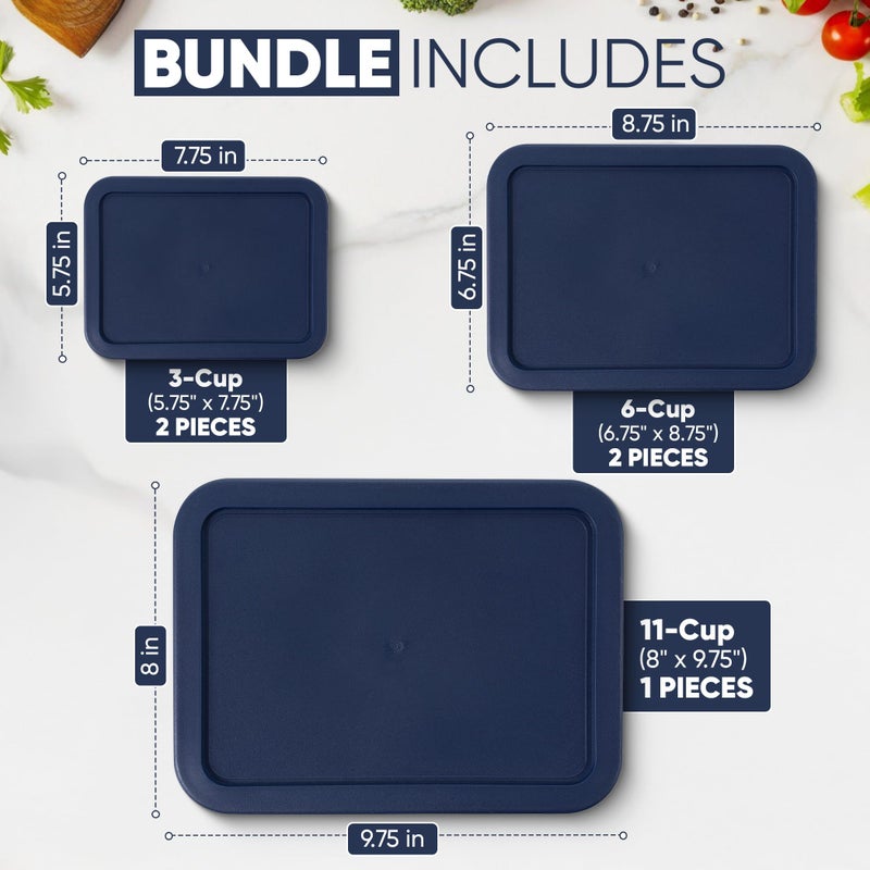 MRX Solutions Replacement Rectangular Lids for Pyrex Glass Food Storage Containers (2) 3-Cup (2) 6-Cup (1) 11-Cup (Navy) - Image 3