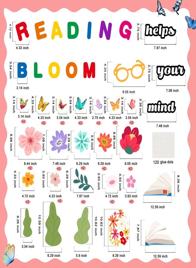 LioNergy Reading Classroom Bulletin Board Set Reading Helps Your Mind Bloom Bulletin Board Decoration Flower Butterfly Cutouts Wall Door Décor for Kindergarten Preschool Elementary Middle School - Image 3