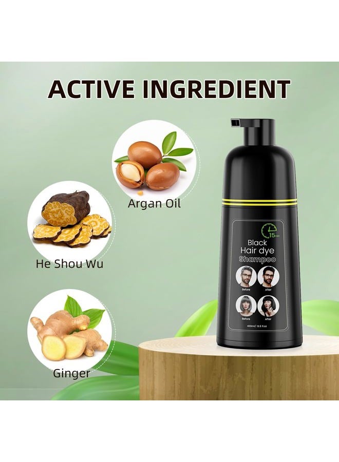 COSMTEK Black Hair Dye Shampoo, Semi-Permanent Hair Color Shampoo for Women and Men, Herbal Ingredients and No Ammonia, 3 in 1-100% Grey Coverage 400ml/ 13.5 fl.oz - Image 4