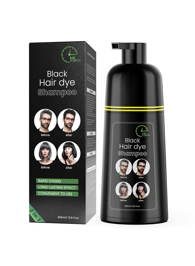 COSMTEK Black Hair Dye Shampoo, Semi-Permanent Hair Color Shampoo for Women and Men, Herbal Ingredients and No Ammonia, 3 in 1-100% Grey Coverage 400ml/ 13.5 fl.oz - Image 1