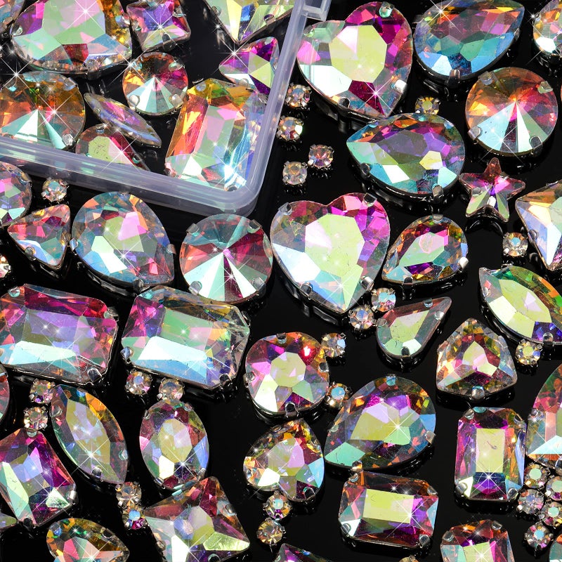 460 Pieces Sew on Rhinestones Glass Sewing Claw Gemstones and Crystals Metal Back Prong Setting Sewing Rhinestones for Clothes DIY Crafts Clothes Shoes Bag White AB