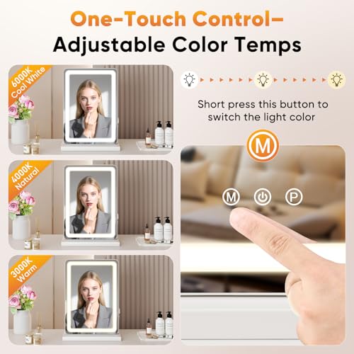 DUMOS 17"x13" LED Vanity Mirror with Lights, Dimmable 3 Color Modes Makeup Mirror with Memory Function, USB Charging, Aluminum Frame, Lighted Mirror for Desk or Bedroom - Image 4