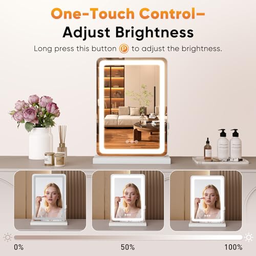 DUMOS 17"x13" LED Vanity Mirror with Lights, Dimmable 3 Color Modes Makeup Mirror with Memory Function, USB Charging, Aluminum Frame, Lighted Mirror for Desk or Bedroom - Image 5
