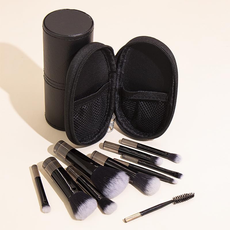Coshine Portable ON THE GO Makeup Brush Set, COSHINE 10pcs Easy-taken Mini Full Complete Function Cosmetic Brushes Kit with Brush Pouch (black) - Image 4