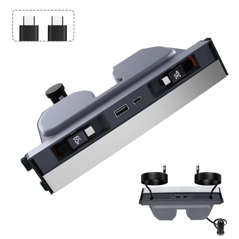 SHINELINERS 65W USB Charger Hub for Tesla Model Y Juniper 2025,2026 Accessories- 4-Port Fast Charging Hub with Sliding Cover, 2 Type-C Docking Station for Tesla Model 3 Highland 2024-2026 - Image 1