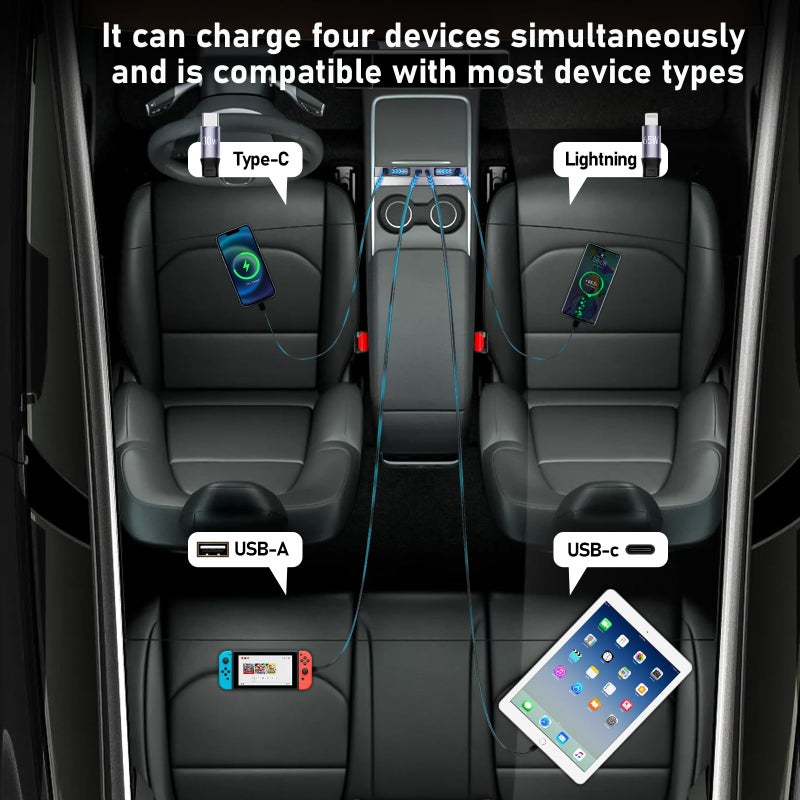 SHINELINERS 65W USB Charger Hub for Tesla Model Y Juniper 2025,2026 Accessories- 4-Port Fast Charging Hub with Sliding Cover, 2 Type-C Docking Station for Tesla Model 3 Highland 2024-2026 - Image 3
