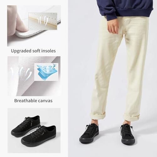 XRH Women Canvas Sneaker Slip On Casual Shoes Lace Up Canvas Low Top White Shoes Loafers for Women Fashion Full Black Sneaker Shoes(Full Black,US7) - Image 5