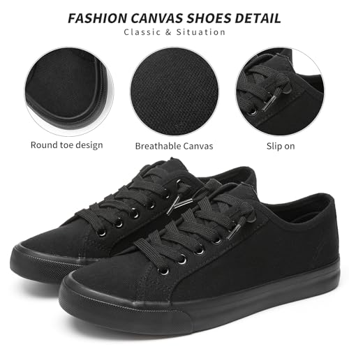 XRH Women Canvas Sneaker Slip On Casual Shoes Lace Up Canvas Low Top White Shoes Loafers for Women Fashion Full Black Sneaker Shoes(Full Black,US7) - Image 3
