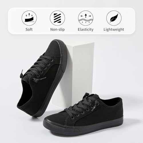 XRH Women Canvas Sneaker Slip On Casual Shoes Lace Up Canvas Low Top White Shoes Loafers for Women Fashion Full Black Sneaker Shoes(Full Black,US7) - Image 4