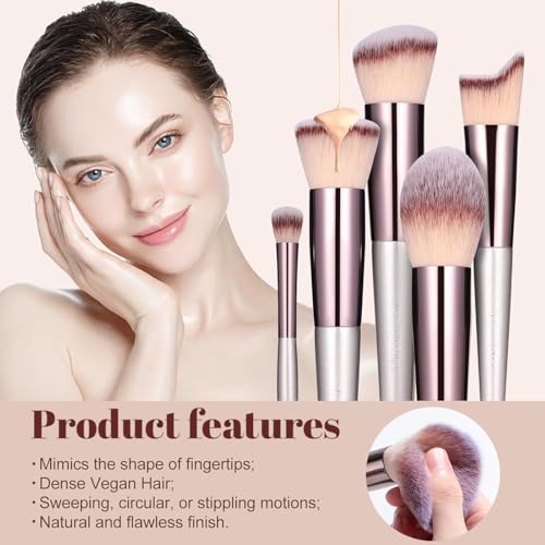 LA VENUST Makeup Brush Set – 18 Pcs Premium Synthetic Brushes for Foundation, Powder, Concealer, Eyeshadow & Blush – Includes Black Leather Carrying Case, champagne gold - Image 2