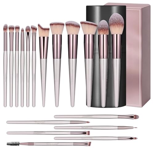 LA VENUST Makeup Brush Set – 18 Pcs Premium Synthetic Brushes for Foundation, Powder, Concealer, Eyeshadow & Blush – Includes Black Leather Carrying Case, champagne gold - Image 1
