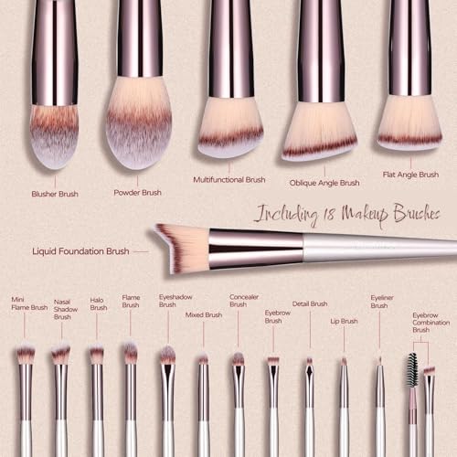 LA VENUST Makeup Brush Set – 18 Pcs Premium Synthetic Brushes for Foundation, Powder, Concealer, Eyeshadow & Blush – Includes Black Leather Carrying Case, champagne gold - Image 3