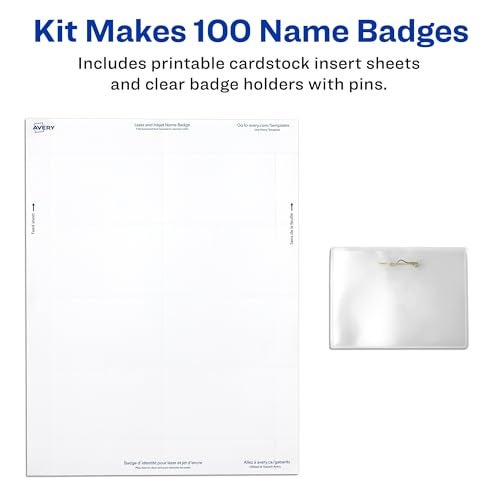 Avery Customizable Name Badges, Pin Style, 2.25" x 3.5", Clear Name Tag Holders, White Laser/Inkjet Printable Inserts, 100 Total (74549) - Image 3