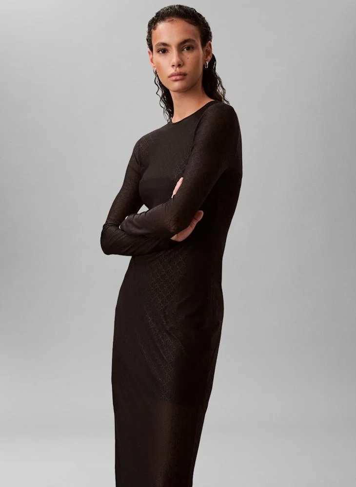 Calvin Klein Jeans  Mesh Detail Long Sleeve Maxi Dress for Women | Best Price UAE