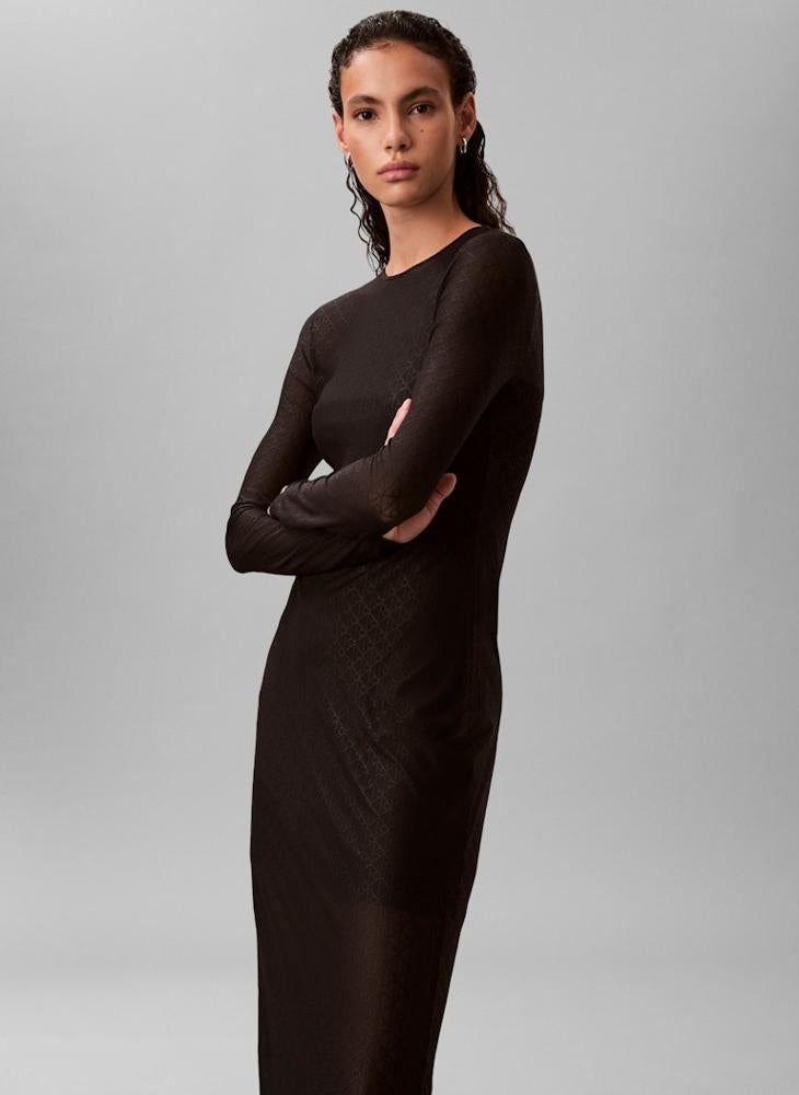 Calvin Klein Jeans Mesh Detail Long Sleeve Maxi Dress - Image 3
