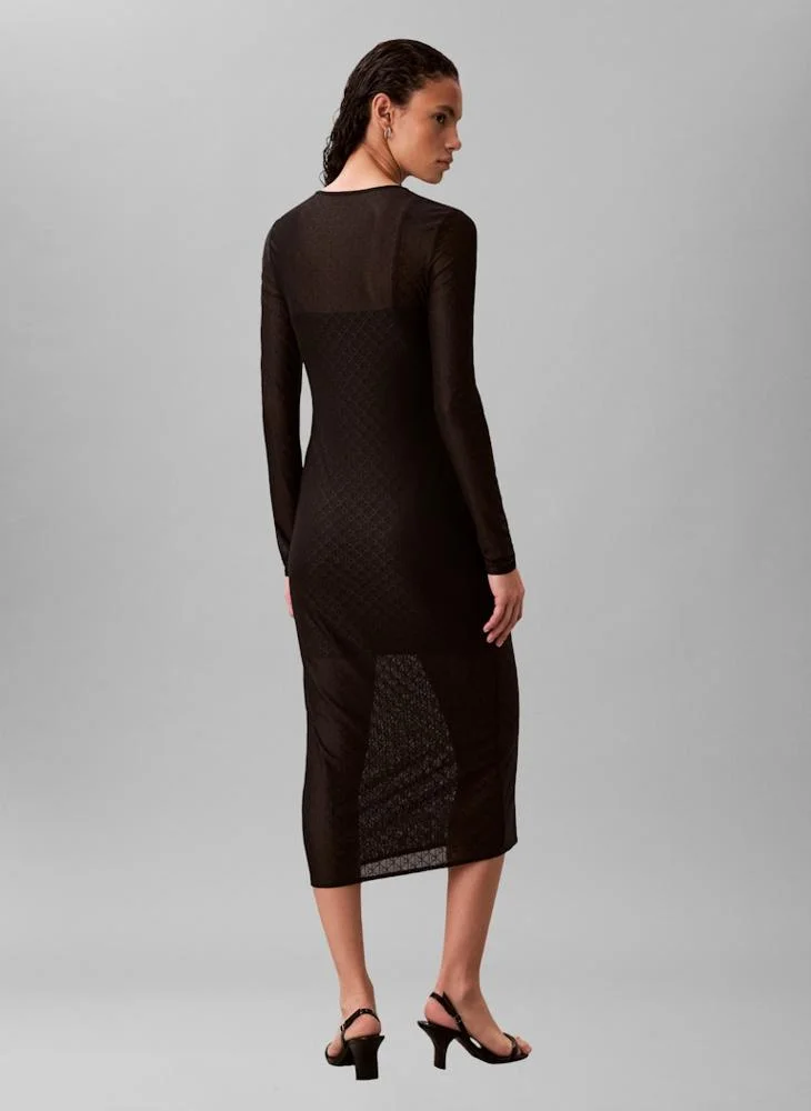 Calvin Klein Jeans Mesh Detail Long Sleeve Maxi Dress