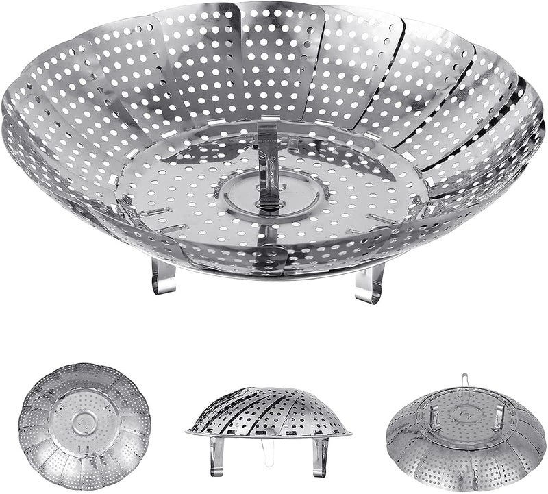 LEKORED Vegetable Steamer Basket Fruit Steamer Punching Food Drain Bowl Basket Stainless Steel Veggie Steamer Basket Foldable Vegetable Steamer for Cooking Silver 30 CM - Image 1