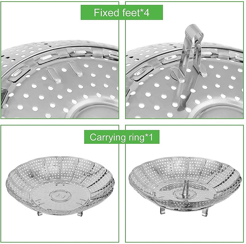 LEKORED Vegetable Steamer Basket Fruit Steamer Punching Food Drain Bowl Basket Stainless Steel Veggie Steamer Basket Foldable Vegetable Steamer for Cooking Silver 30 CM - Image 5