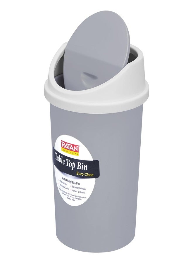 RATAN PLASTICWARE سلة مهملات متوسطة الحجم من راتان بلاستيكوير يورو كلين، بغطاء متأرجح، مثالية لطاولة الدراسة، المكتب، حوض المطبخ، السيارة، وغرفة الأطفال | سلة مهملات أنيقة وصغيرة الحجم - سعة 2 لتر، رمادي - Image 5