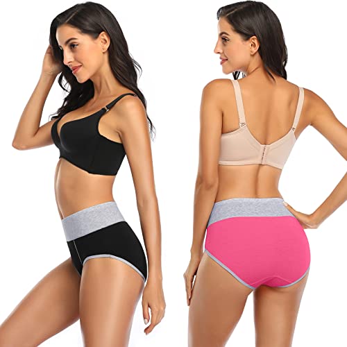 Annenmy Tummy Control Postpartum Underwear for Women Cotton High Waisted Underwear Full Coverage Briefs Ladies underwear Panties Plus Size, Black/Gray/Pink/Navy Blue/Purple/Red, XX-Large - Image 4