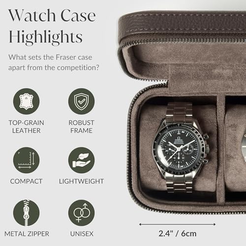 TAWBURY Watch Case - 2 Slot Genuine Top-Grain Leather Watch Travel Case for Men & Women with Metal Zipper and Extra Wide Pillows for Large Watches (Brown) - Image 5