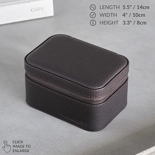 TAWBURY Watch Case - 2 Slot Genuine Top-Grain Leather Watch Travel Case for Men & Women with Metal Zipper and Extra Wide Pillows for Large Watches (Brown) - Image 3