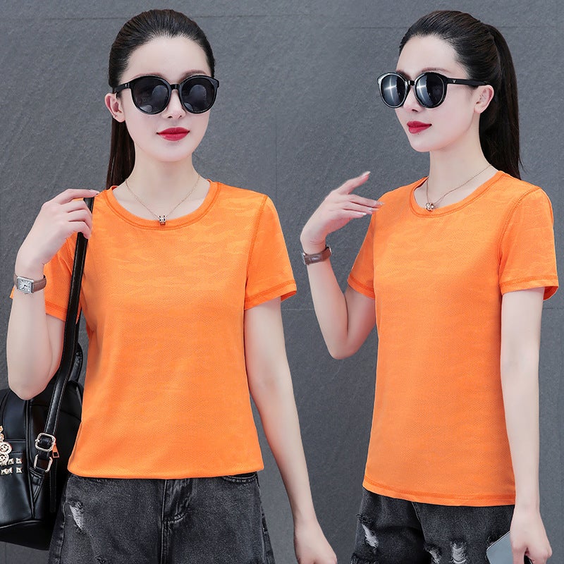 Short-Sleeved T-Shirt For Women, 2025 Summer Ice Silk Thin Half-Sleeve Trendy New Quick-Drying Sports Top For Women - Image 1