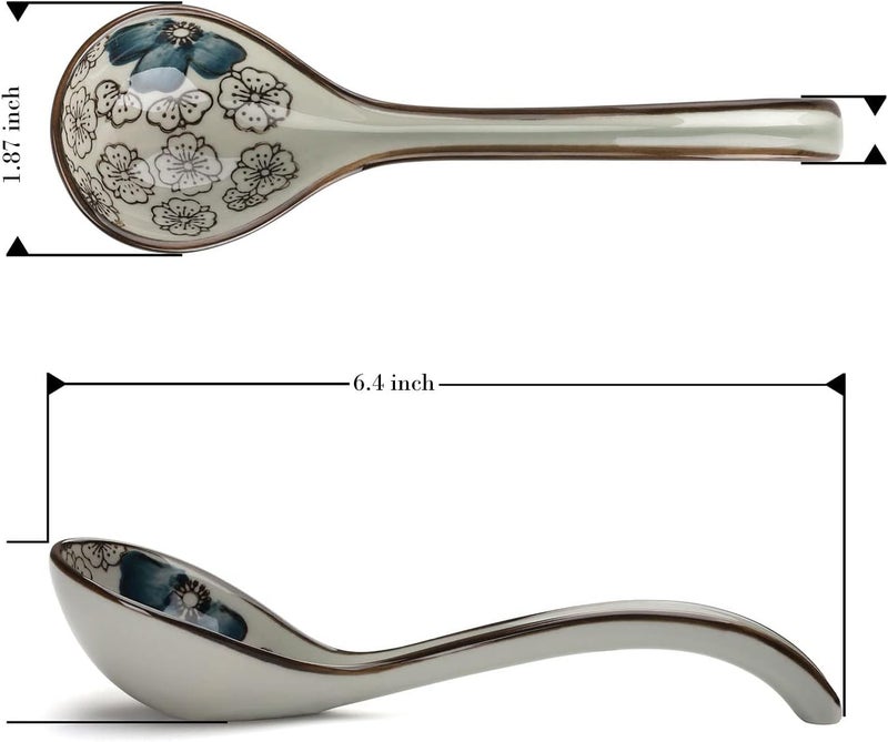 Evannt Ceramic Soup Spoons Set of 4 Porcelain Japanese Soup Spoon Long Handle Asian Soup Spoon Sets for Pho Ramen Noodles Wonton Dumpling Rice (Model 2#) - Image 3