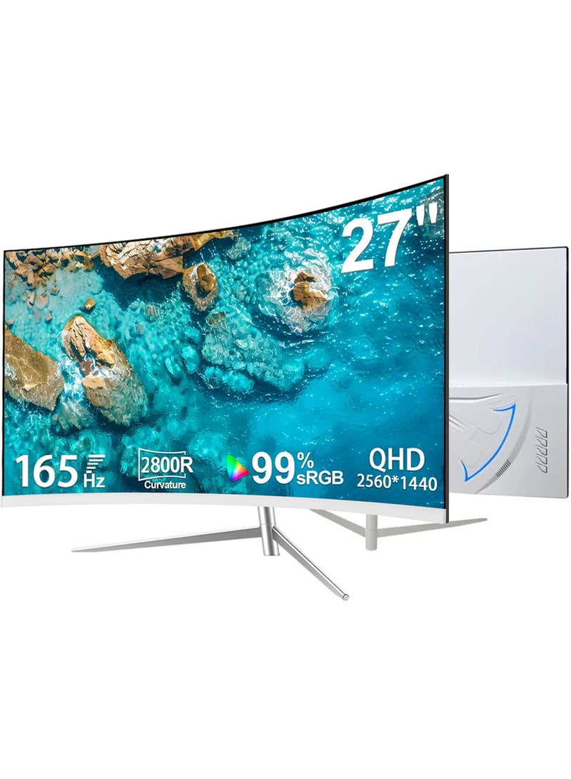 HILUKE 27-inch Curved Gaming Monitor, Full HD 2K 2560x1440 LED Backlight Monitor, with 165Hz Refresh Rate and Eye-Care Technology, 178° Wide View Angle,DP+HDMI White  - Image 1