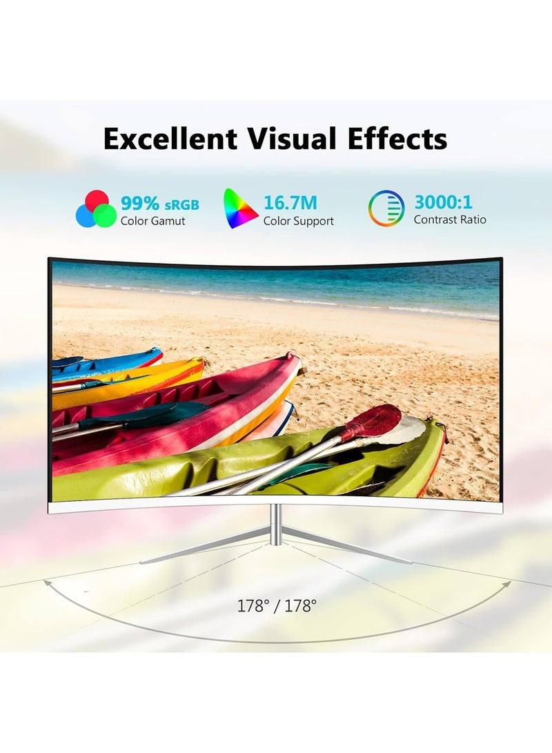 HILUKE 27-inch Curved Gaming Monitor, Full HD 2K 2560x1440 LED Backlight Monitor, with 165Hz Refresh Rate and Eye-Care Technology, 178° Wide View Angle,DP+HDMI White  - Image 5