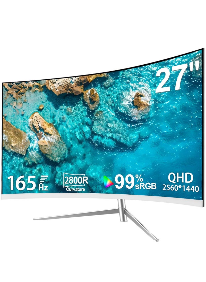 HILUKE 27-inch Curved Gaming Monitor, Full HD 2K 2560x1440 LED Backlight Monitor, with 165Hz Refresh Rate and Eye-Care Technology, 178° Wide View Angle,DP+HDMI White  - Image 3