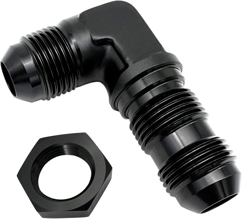 KRD PERFORMANCE Aluminum 90 Degree Elbow 6AN Male Flare Bulkhead Fuel Fitting Union Adapter with AN6 Bulkhead Nut, Black - Image 2