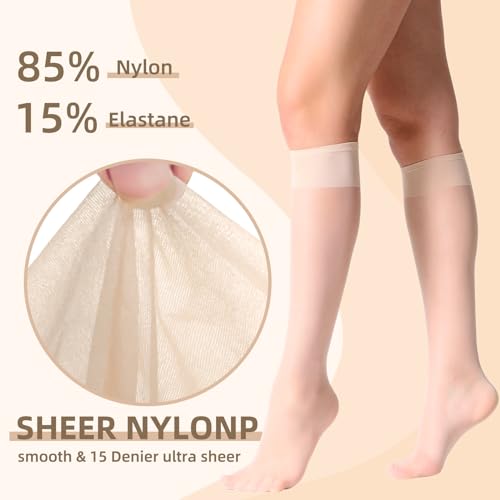 MANZI 12 Pairs Lady's Sheer Knee High Stockings, 12 Pairs Nude - Image 3