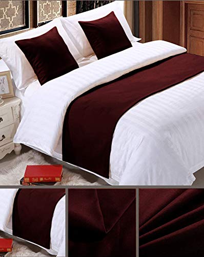 Elegant Decor Bed Runner With 2 Piece Cushion Covers - 800 Thread Count - Luxury Decorative Bed Scarf - 100% Egyptian Cotton - King, Wine - Image 3