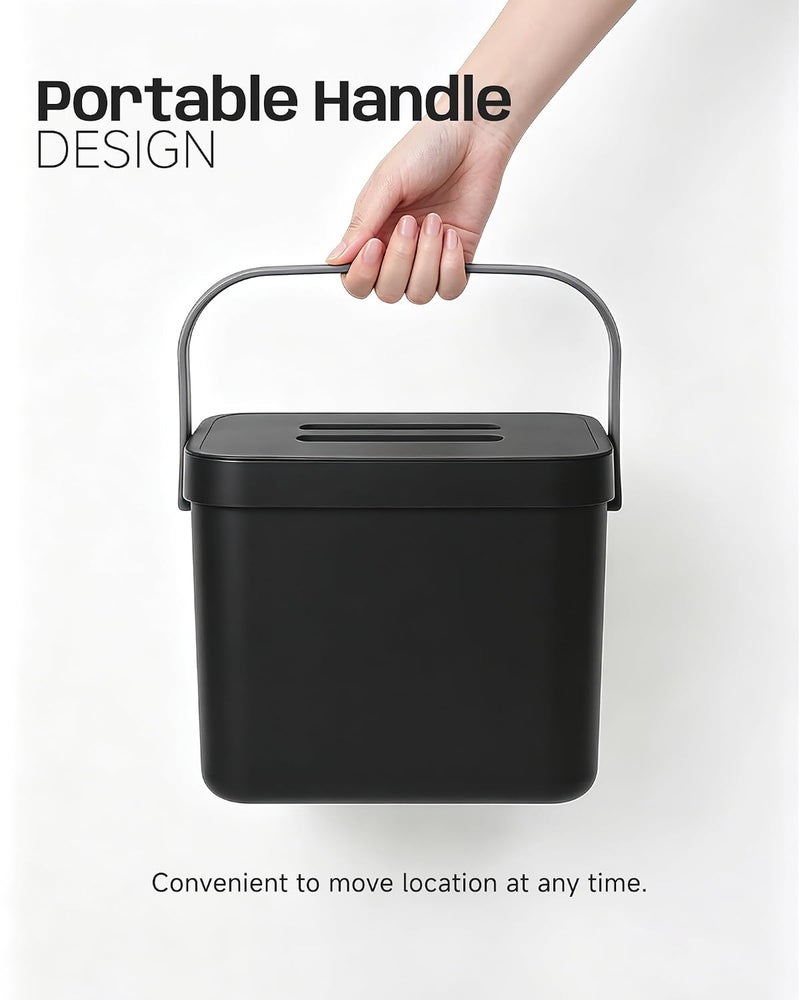 MONGTINGLU Countertop Compost Bin Kitchen, 1.8 Gallons Hanging Trash Can with Lid for Kitchen Cabinet Door, Under Sink, Wall Mounted Waste Bin for Bathroom, 7L(Black) - Image 3