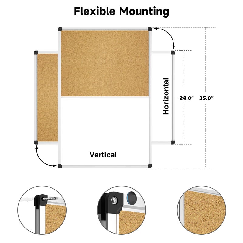 XBoard Magnetic whiteboard 36 x 24 - Combo Whiteboard Dry Erase Board Cork Board 36 x 24 - Image 4