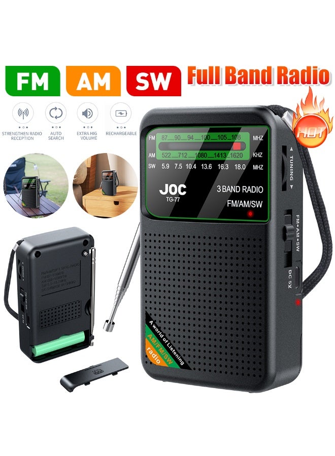 جوك راديو جيب للطوارئ FM AM SW راديو مدمج بمكبر صوت راديو ترانزستور من النوع C مشغل راديو قابل لإعادة الشحن للمنزل والمشي لكبار السن - Image 1