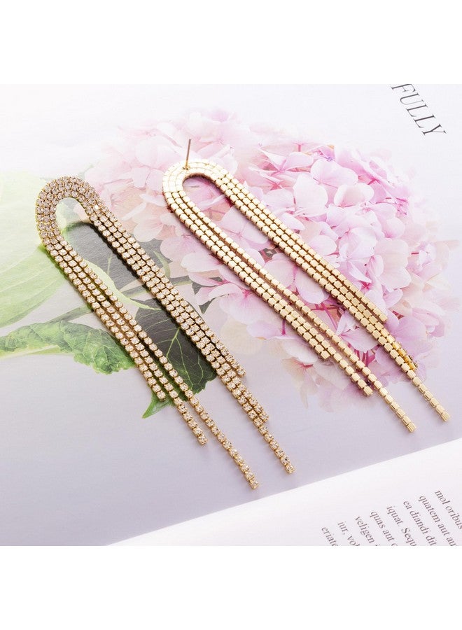 SELOVO Large Tassel Dangling Dangly Earrings Crystal Statement Dangle Earrings Gold Tone - Image 3